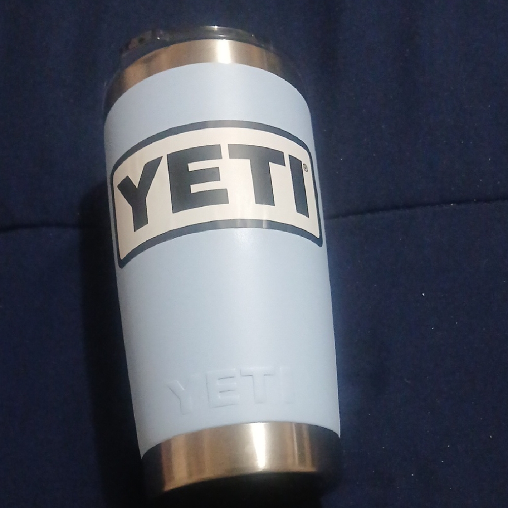YETI Sky Blue Tumbler with Silver Accents